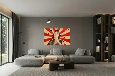 Retro asian pinup girl. War planes of revolution Reproduction