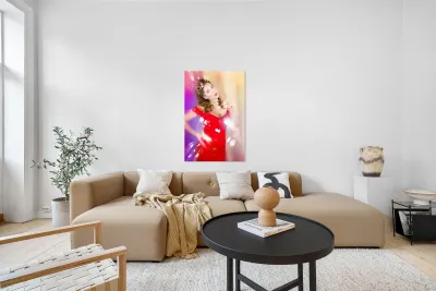 Beautiful pin-up girl at retro disco dance party Reproduction