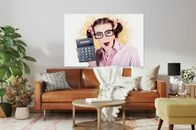 Education Math Tutor Holding Numbers Calculator Reproduction