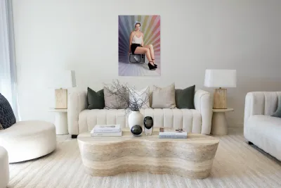 Pinup Housewife Sitting On Vintage Television Set Reproduction