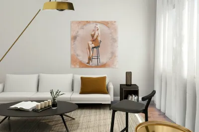 Happy american style pin-up girl on retro chair Reproduction