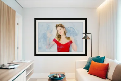 1960s house work pinup woman cleaning glass window Reproduction