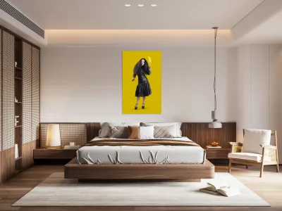 Female jester holding lit fire torch Reproduction