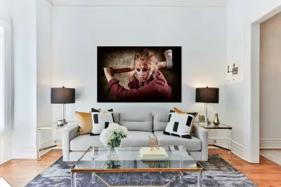 Sinister zombie axe murderer. A grunge death Reproduction