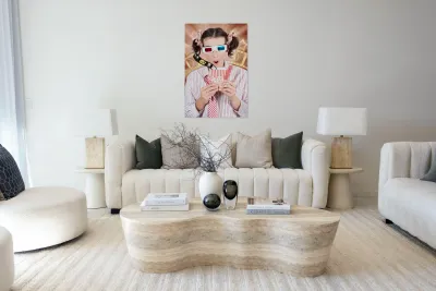 Funny Girl Watching 3D Movie At Cinema Reproduction