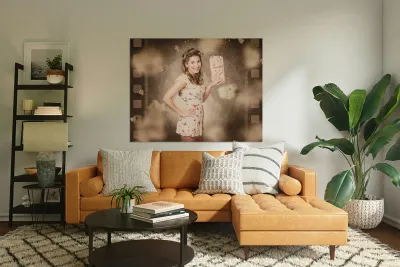 Film and cinema pin-up woman in old classic movie Reproduction