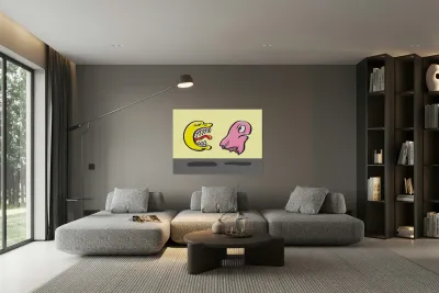 Pac Man and ghost illustration Reproduction