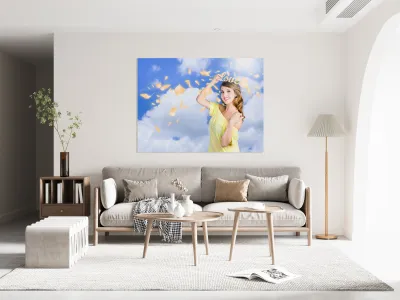 Romantic woman dreaming of a sky filled romance Reproduction