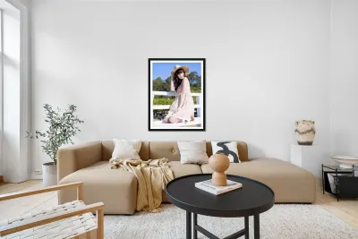 Portrait Of A Smiling Woman Resting On A Pier Bench Reproduction