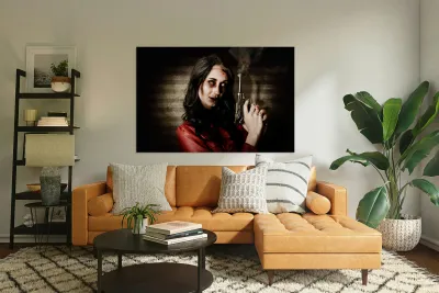 Dead Private Eye Detective Holding Smoking Gun Reproduction