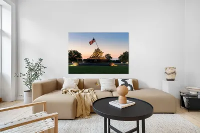 Iwo Jima Memorial at dawn as sun rises Reproduction
