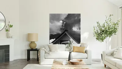 Black Bird on roof Reproduction