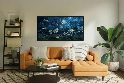 Stardust And Petals - Midnight Blue Floral Art Prints Reproduction