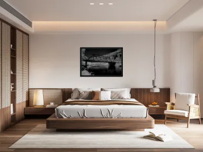 Industrial Elegance over Tranquil Waters Reproduction