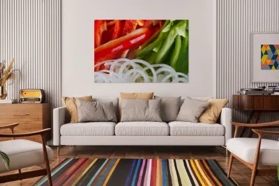 Raw Red Peppers Green Peppers and Onions Reproduction