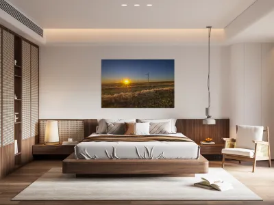 Sunset by the Wind Turbine Reproduction