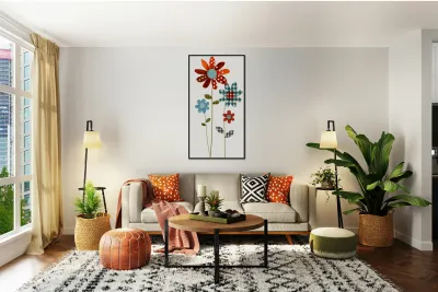 Plaid Botanica 20 - Graphic Floral Art Prints Reproduction