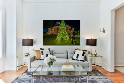 Christmas tree lights spectacular by courthouse in Johnson City Reproduction