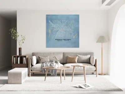 Blueprint map of the city streets of Morgantown WV Reproduction