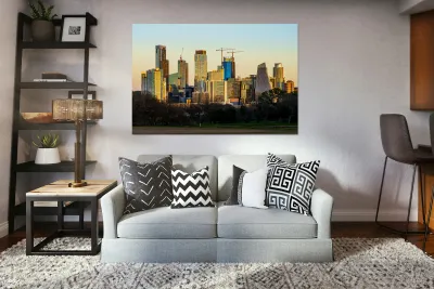 Cityscape of downtown Austin from the west in Zilker park 2025 Reproduction