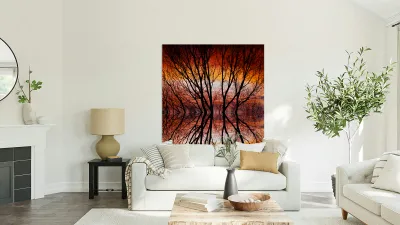 Sunset Tree Silhouette Abstract 2 Reproduction