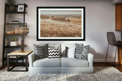 Expansive hills and rustic fencing Reproduction