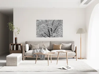 Black and White Snowy Tree Branches Abstract Three Reproduction