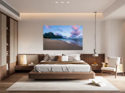 Early morning sunrise over Tunnels Beach on Kauai in Hawaii Reproduction