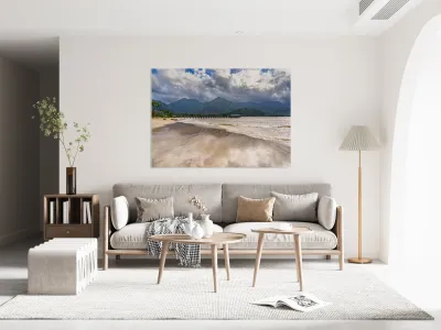 Hanalei pier and bay after heavy rain in the mountains Reproduction