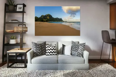 Early morning sunrise over Tunnels Beach on Kauai in Hawaii Reproduction