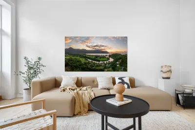 Panoramic aerial view of sunset over Hanalei Bay Reproduction
