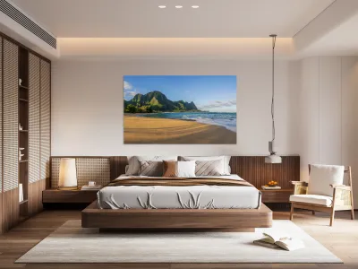 Early morning sunrise over Tunnels Beach on Kauai in Hawaii Reproduction