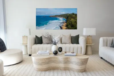 Overhead view of Kauapea or Secret beach to Kilauea lighthouse Reproduction