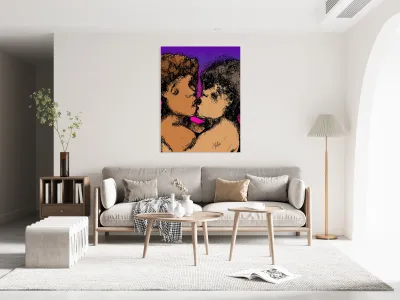 Lovers Kissing with purple background     jpg EDI Reproduction