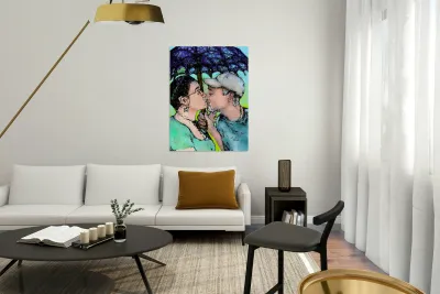 Lovers Kissing colored in   to be printed as 21 x Reproduction
