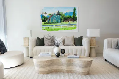 Waioli Huiia Church stands in Hanalei Kauai in watercolor Reproduction