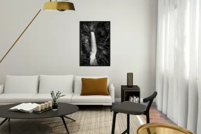 Monochrome Majesty: Watkins Glen Waterfall in Late October Reproduction