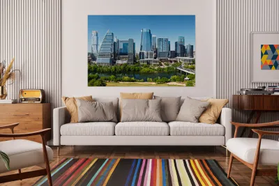 Aerial city skyline of Austin Texas in spring 2025 from park Reproduction