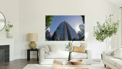 The Republic building in Austin Texas seen through fisheye lens Reproduction