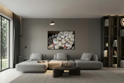 Braided garlic at the Lourmarin street market Reproduction