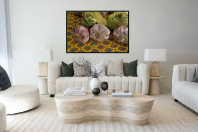 Garlic at the Friday market in Lourmarin Reproduction