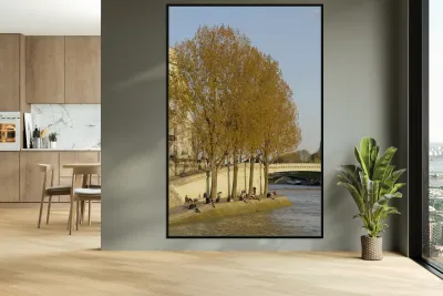 Enjoying a warm spring day on the banks of the Seine River - Paris Reproduction