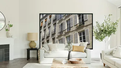 Apartment windows with open shutters and balconies - Paris Reproduction