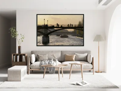 People taking in the view from Pont des Arts. Paris Reproduction