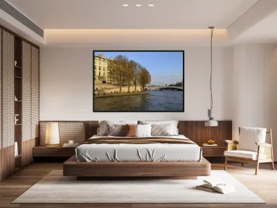 Seine River bank at sunset Paris Reproduction