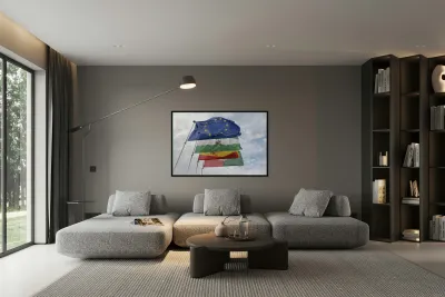 Flags on the Vela Tower The Alhambra Granada Andalusia Spain Reproduction