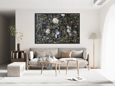 Detail image of rocks and shells on the beach Reproduction