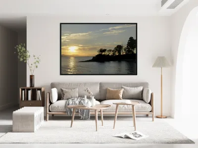 Sunset over Vancouver Island with silhouetted trees Reproduction