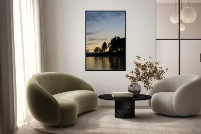 Silhouetted trees at sunset Reproduction