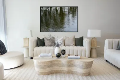 Trees reflected in the ocean Reproduction